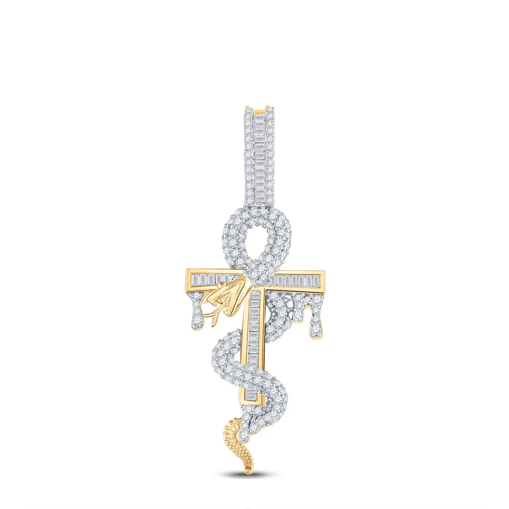 1 1/5CTW-DIA NK ANKH CROSS MENS CHARM