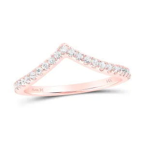 10kt Rose Gold Womens Round Diamond Chevron Stackable Band Ring 1/5 Cttw