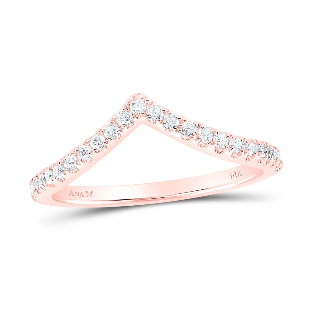 10kt Rose Gold Womens Round Diamond Chevron Stackable Band Ring 1/5 Cttw