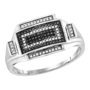 10kt White Gold Mens Color Enhanced Black Diamond Cluster Ring 1/4 Cttw