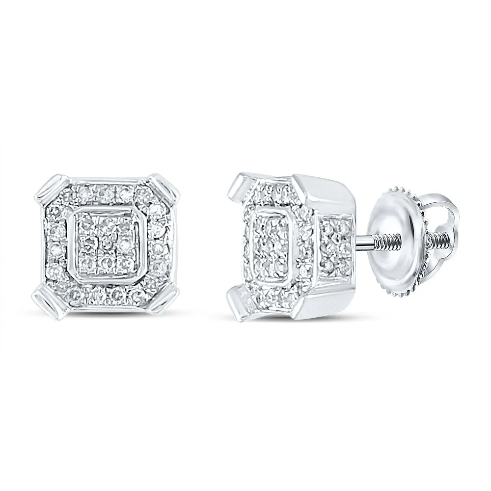 10kt White Gold Mens Round Diamond Fashion Cluster Earrings 1/3 Cttw