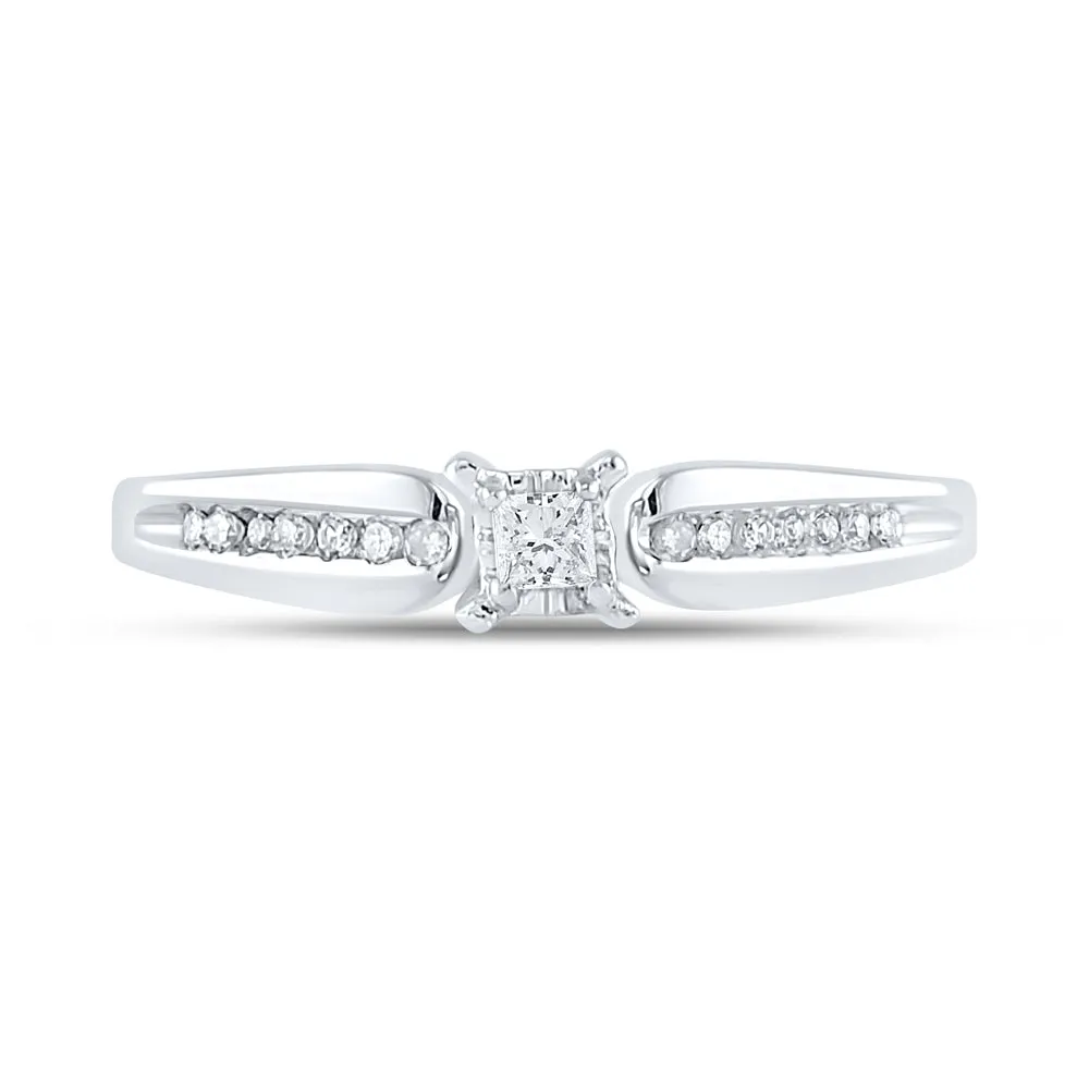 10kt White Gold Womens Princess Diamond Solitaire Promise Bridal Ring 1/6 Cttw