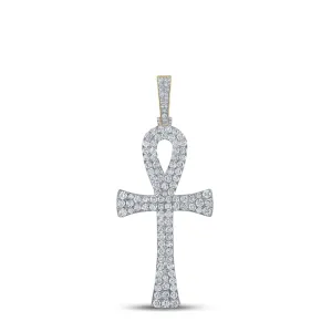 10kt Yellow Gold Mens Round Diamond Ankh Charm Pendant 6-1/3 Cttw