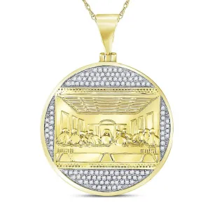 10kt Yellow Gold Mens Round Diamond Last Supper Religious Charm Pendant 1/2 Cttw