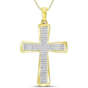 10kt Yellow Gold Mens Round Diamond Roman Cross Charm Pendant 1/3 Cttw