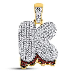 10kt Yellow Gold Mens Round Red Color Enhanced Diamond ""K"" Letter Charm Pendant 3/4 Cttw