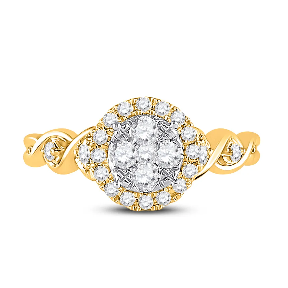 10kt Yellow Gold Womens Round Diamond Cluster Halo Ring 1/2 Cttw