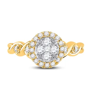 10kt Yellow Gold Womens Round Diamond Cluster Halo Ring 1/2 Cttw