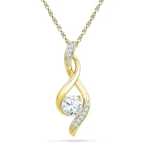 10kt Yellow Gold Womens Round Lab-Created White Sapphire Solitaire Pendant .02 Cttw