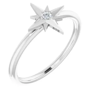 14K White .03 CT Diamond Star Ring