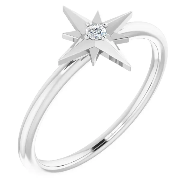 14K White .03 CT Diamond Star Ring