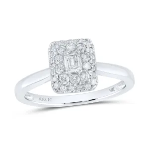 14k White Gold Emerald Diamond Halo Bridal Engagement Ring 1/2 Cttw