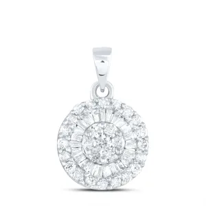14k White Gold Womens Round Diamond Flower Cluster Circle Pendant 5/8 Cttw