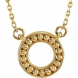 14K Yellow Beaded Circle 16-18" Necklace