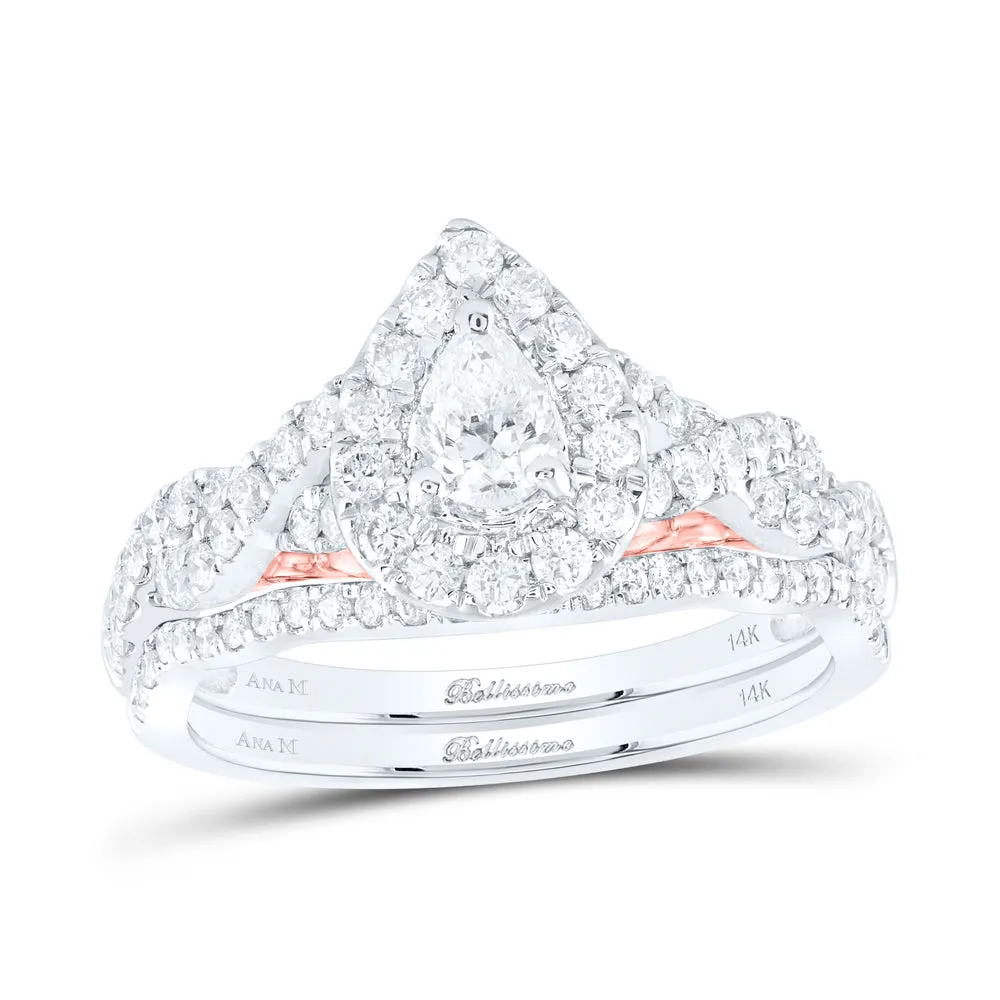 14kt Two-tone Gold Womens Pear Diamond Bridal Wedding Engagement Ring Band Set 1.00 Cttw (Certified)