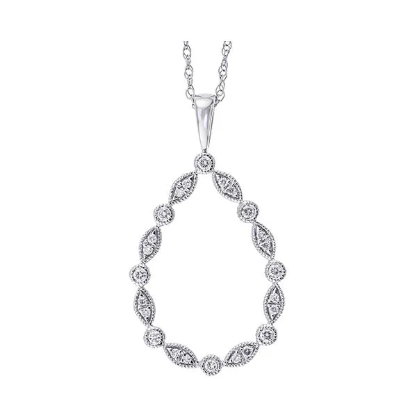 14KT White Gold & Diamond Classic Book Marquise & Round Neckwear Pendant  - 1/8 ctw