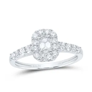 14kt White Gold Womens Emerald Diamond Halo Bridal Wedding Engagement Ring 3/4 Cttw (Certified)
