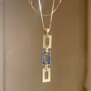 14KT Yellow Gold   White Gold Geometric Squares Pendant Chain Necklace