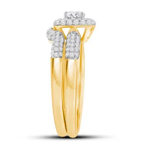 14kt Yellow Gold Womens Round Diamond Bridal Wedding Engagement Ring Band Set 5/8 Cttw