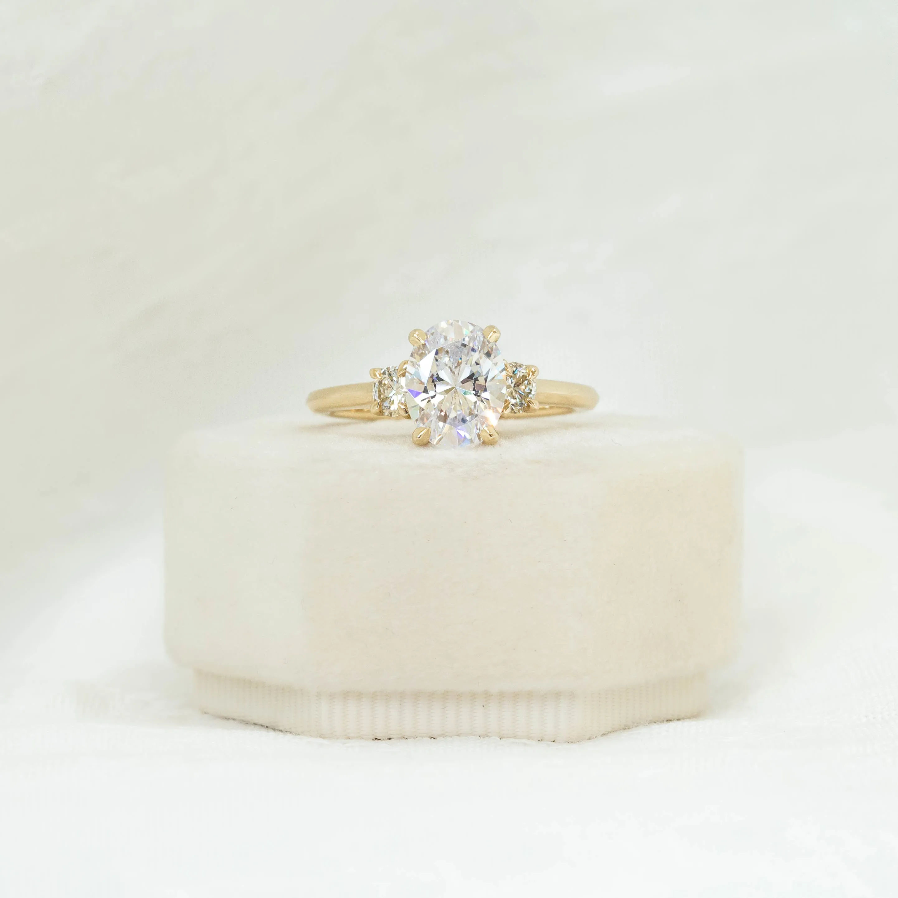 14ky 3-Stone Oval "Ellie" With .30ctw Round-Cut Diamond Ring