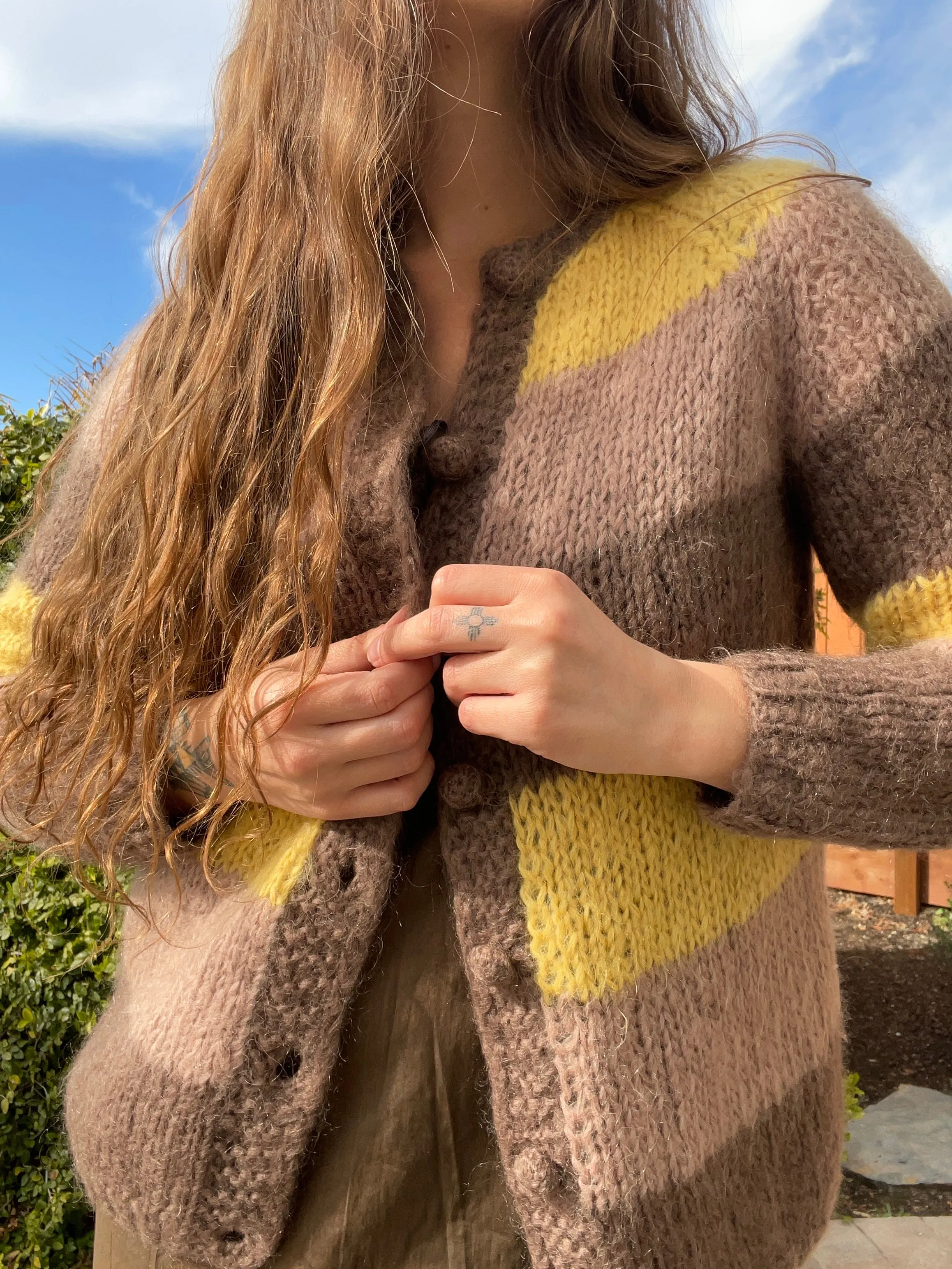 1960s Color Block Italian Mohair Knit Cardigan