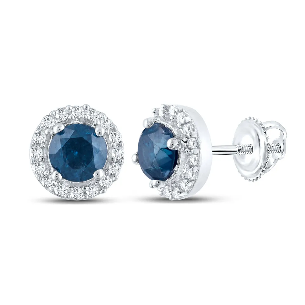 3/4CT-DIA CN BLUE DIAMOND ROUND EARRING