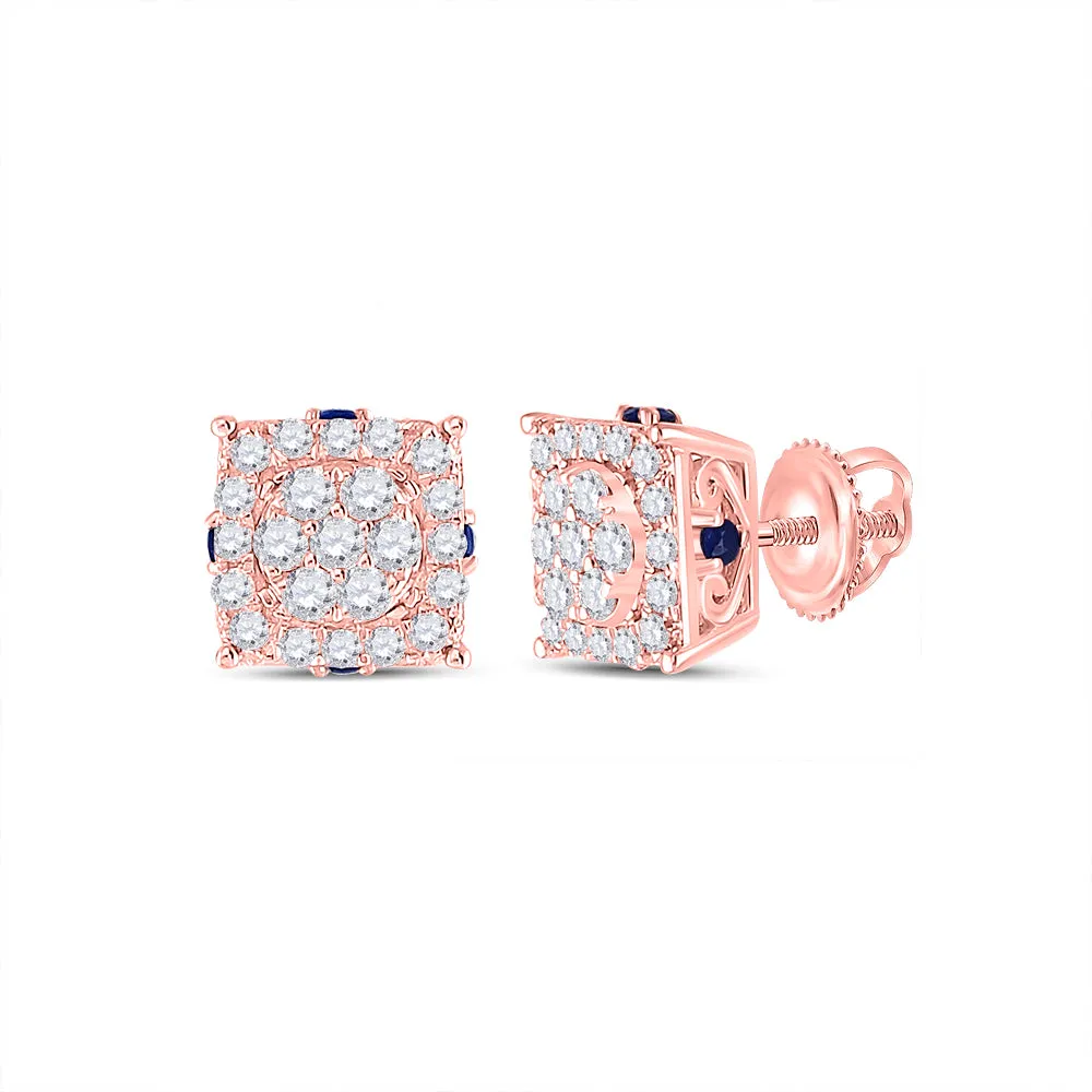 3/8CTW-DIA CN 1/6CT-BLUE SAPPHIRE SQUARE EARRING