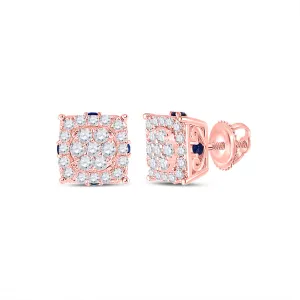 3/8CTW-DIA CN 1/6CT-BLUE SAPPHIRE SQUARE EARRING
