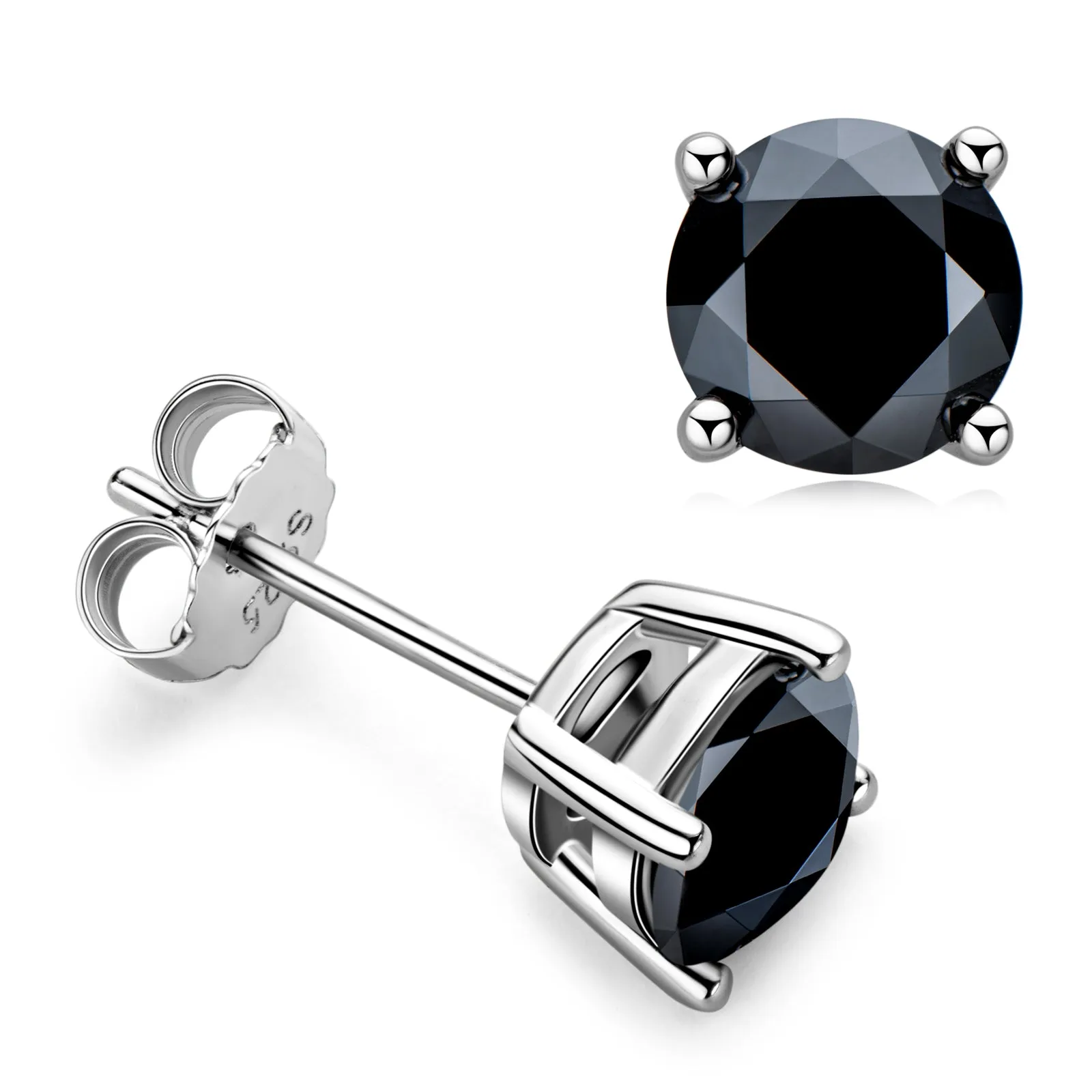 6.5mm Round Cut Black Moissanite Stud Earrings