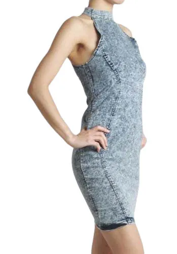 Acid Wash Stretch Denim Bodycon Dress