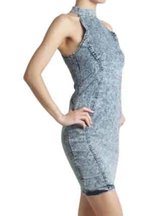 Acid Wash Stretch Denim Bodycon Dress