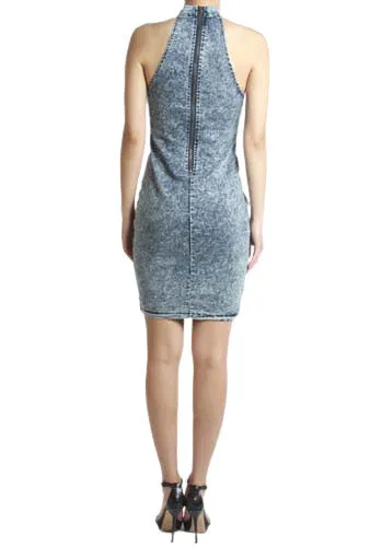Acid Wash Stretch Denim Bodycon Dress