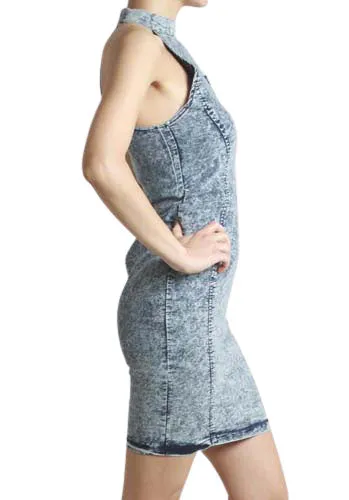 Acid Wash Stretch Denim Bodycon Dress