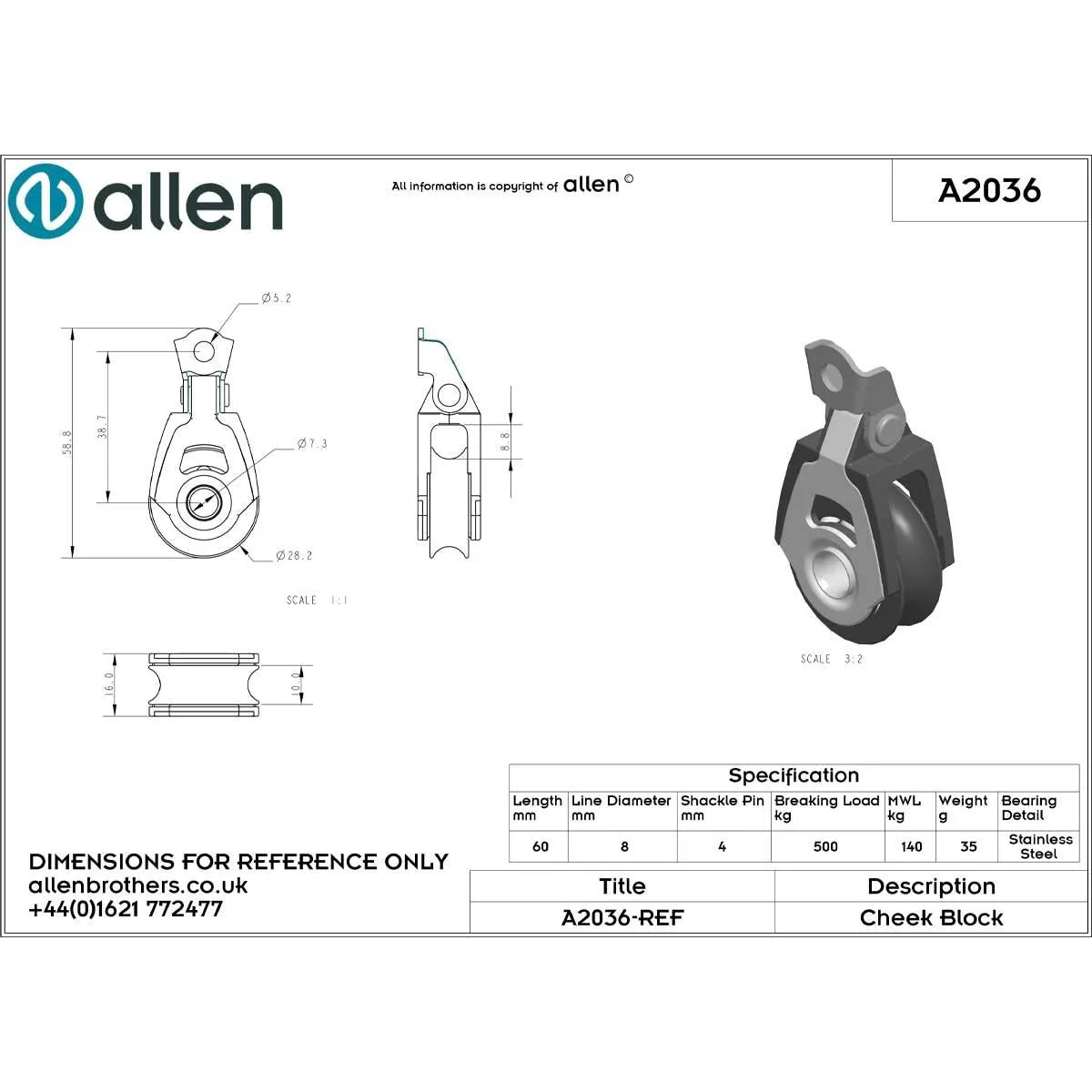 Allen 30mm Single Cheek Block