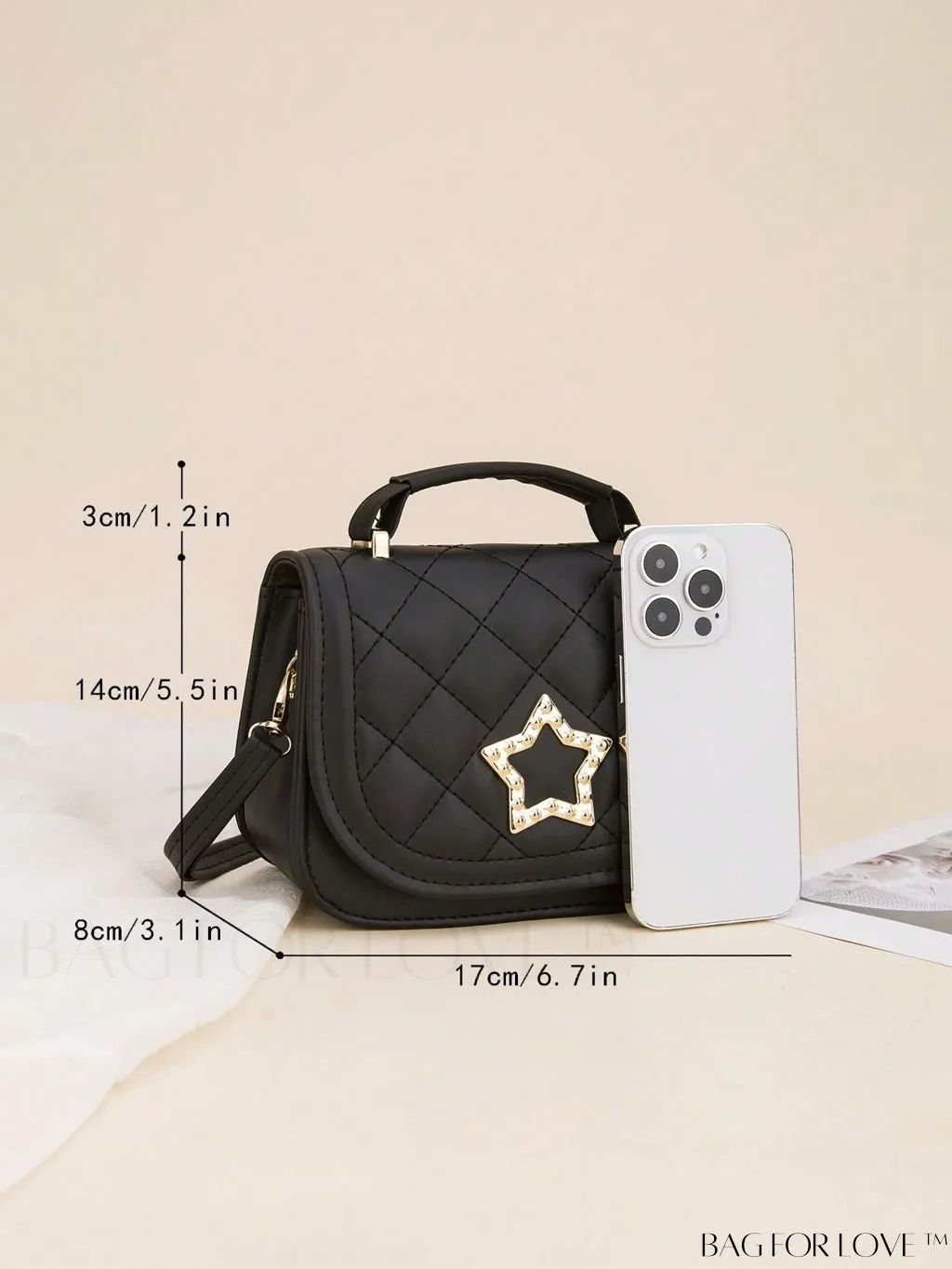 BagForLove - Black Quilted Mini Star Decor Saddle Bag with Chic Pattern