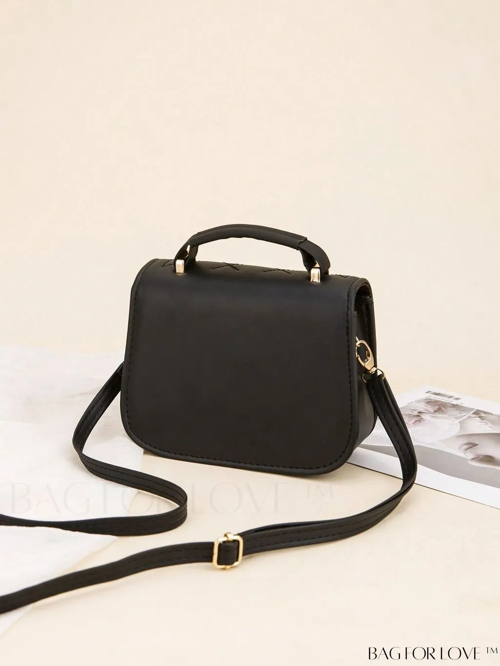 BagForLove - Black Quilted Mini Star Decor Saddle Bag with Chic Pattern