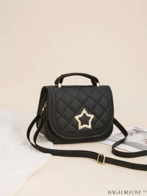 BagForLove - Black Quilted Mini Star Decor Saddle Bag with Chic Pattern