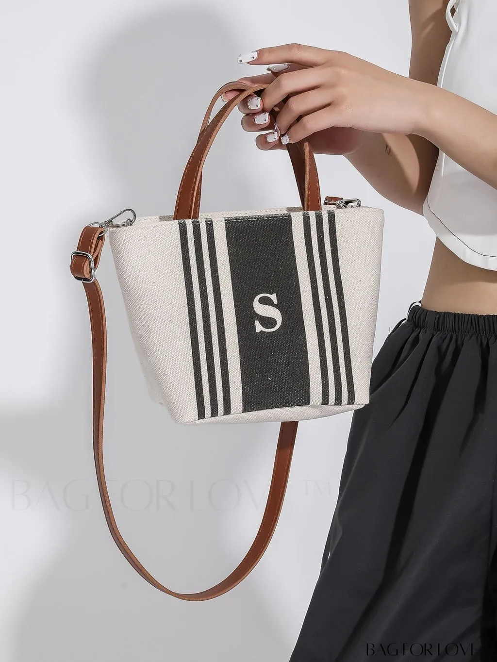 BagForLove - Chic Canvas Handbag with Striped Pattern for Womens Casual Style