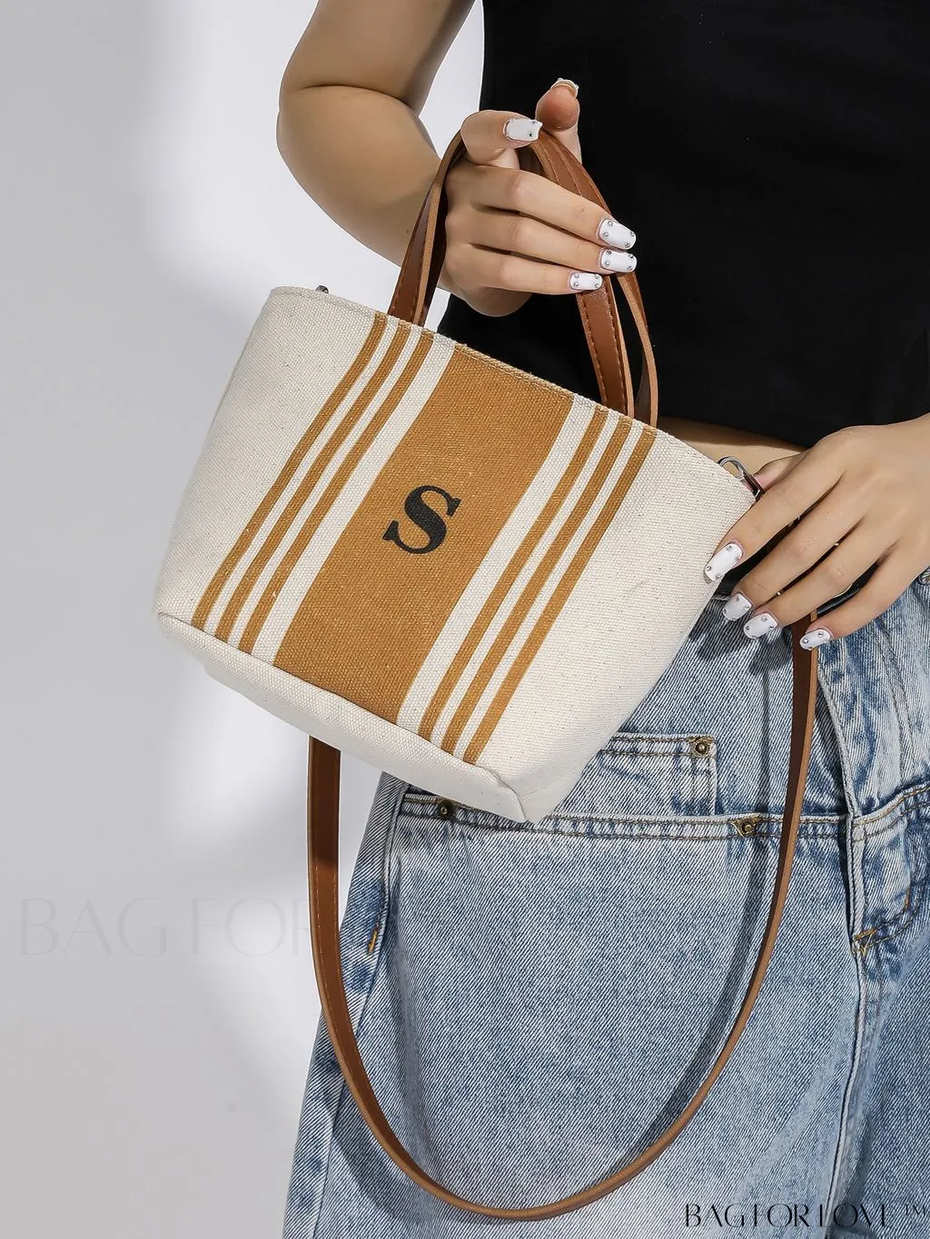 BagForLove - Chic Canvas Handbag with Striped Pattern for Womens Casual Style