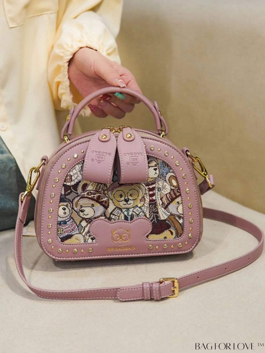 BagForLove - Chic Cartoon Bear Box Bag with Top Handle - Perfectly Stylish and Trendy!