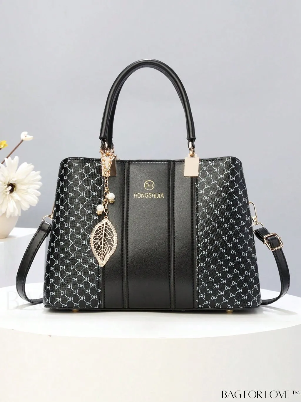 BagForLove - Chic Colorblock Handbag with Letter Print and Pendant