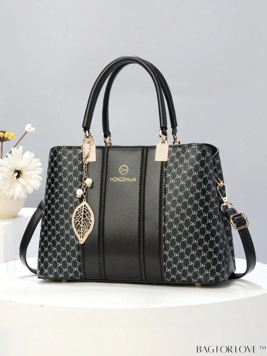 BagForLove - Chic Colorblock Handbag with Letter Print and Pendant
