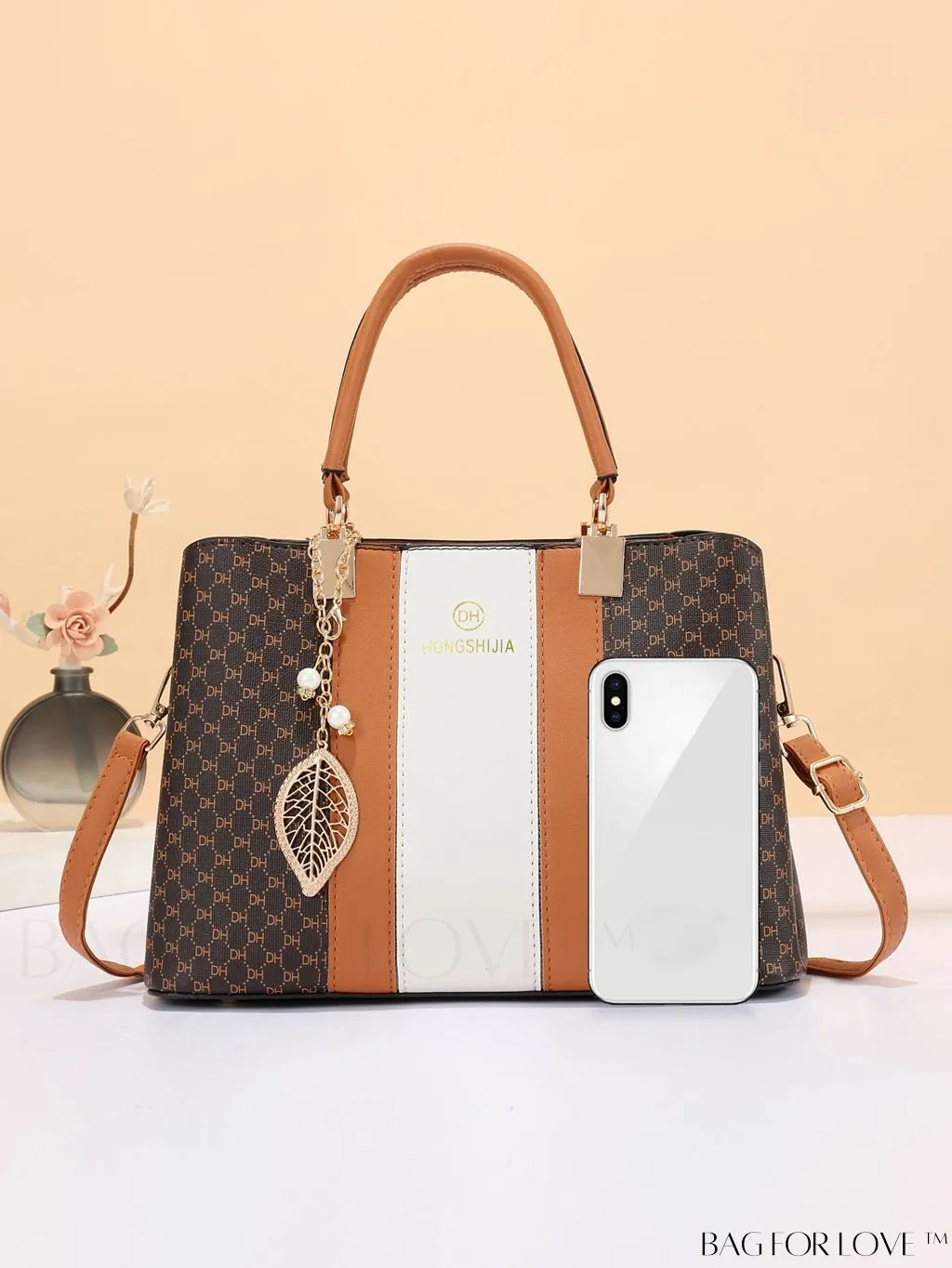 BagForLove - Chic Colorblock Handbag with Letter Print and Pendant