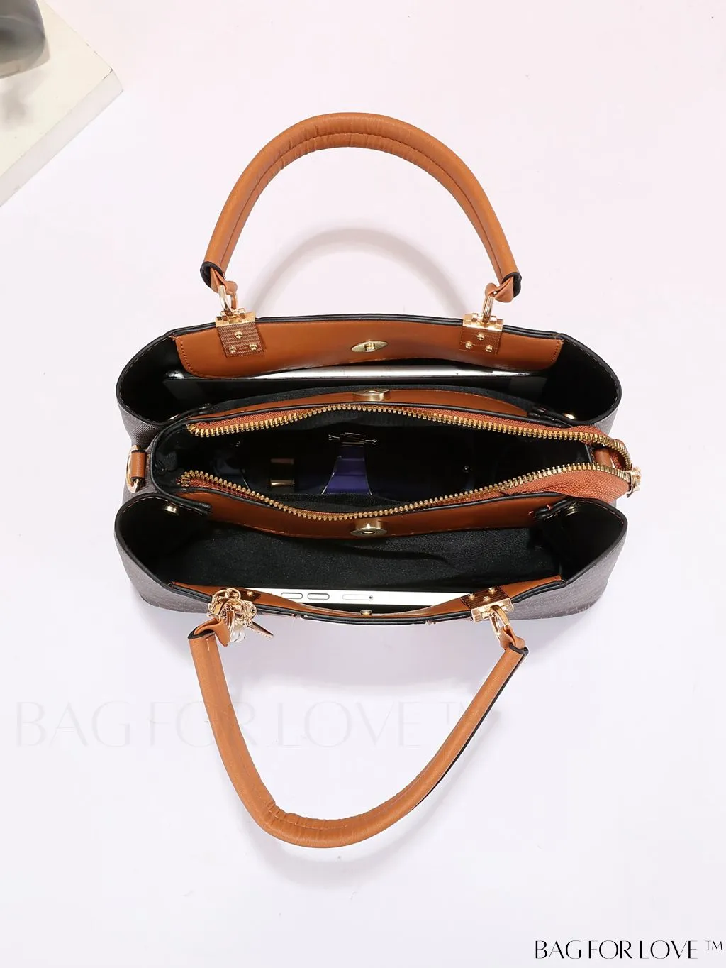 BagForLove - Chic Colorblock Handbag with Letter Print and Pendant