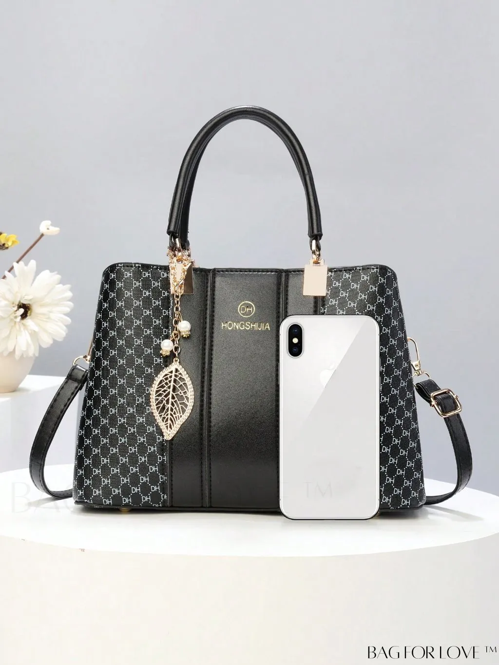 BagForLove - Chic Colorblock Handbag with Letter Print and Pendant