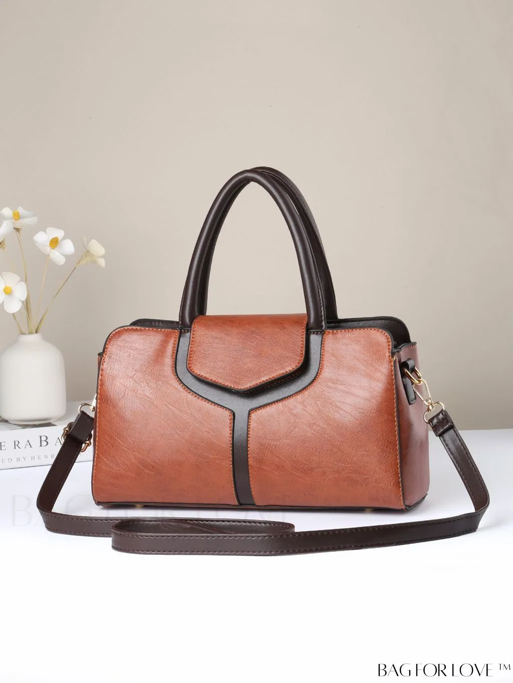 BagForLove - Chic Contrast Color PU Leather Handbag for Women