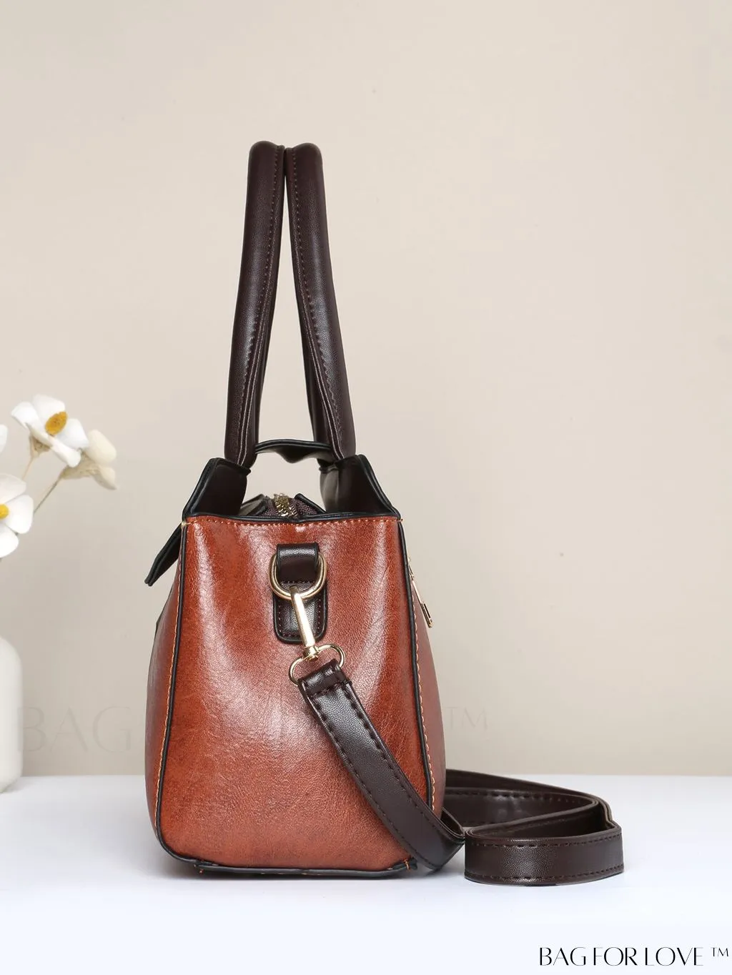 BagForLove - Chic Contrast Color PU Leather Handbag for Women