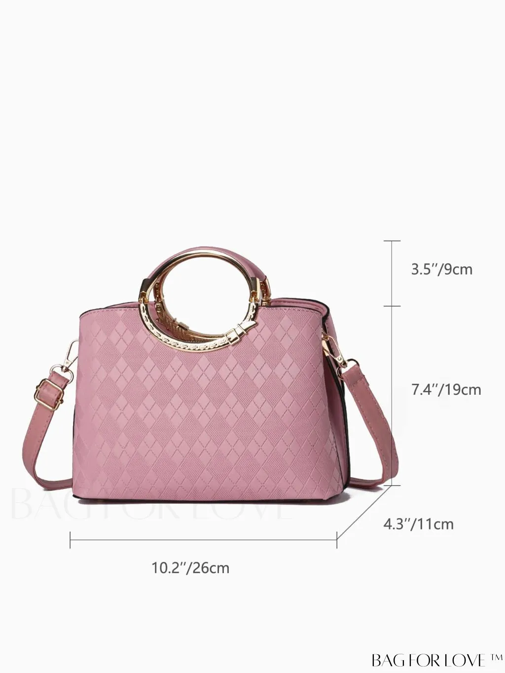 BagForLove - Chic Diamond Pattern Embossed Metal Ring Handle Tote Handbag - Minimalist Fashion