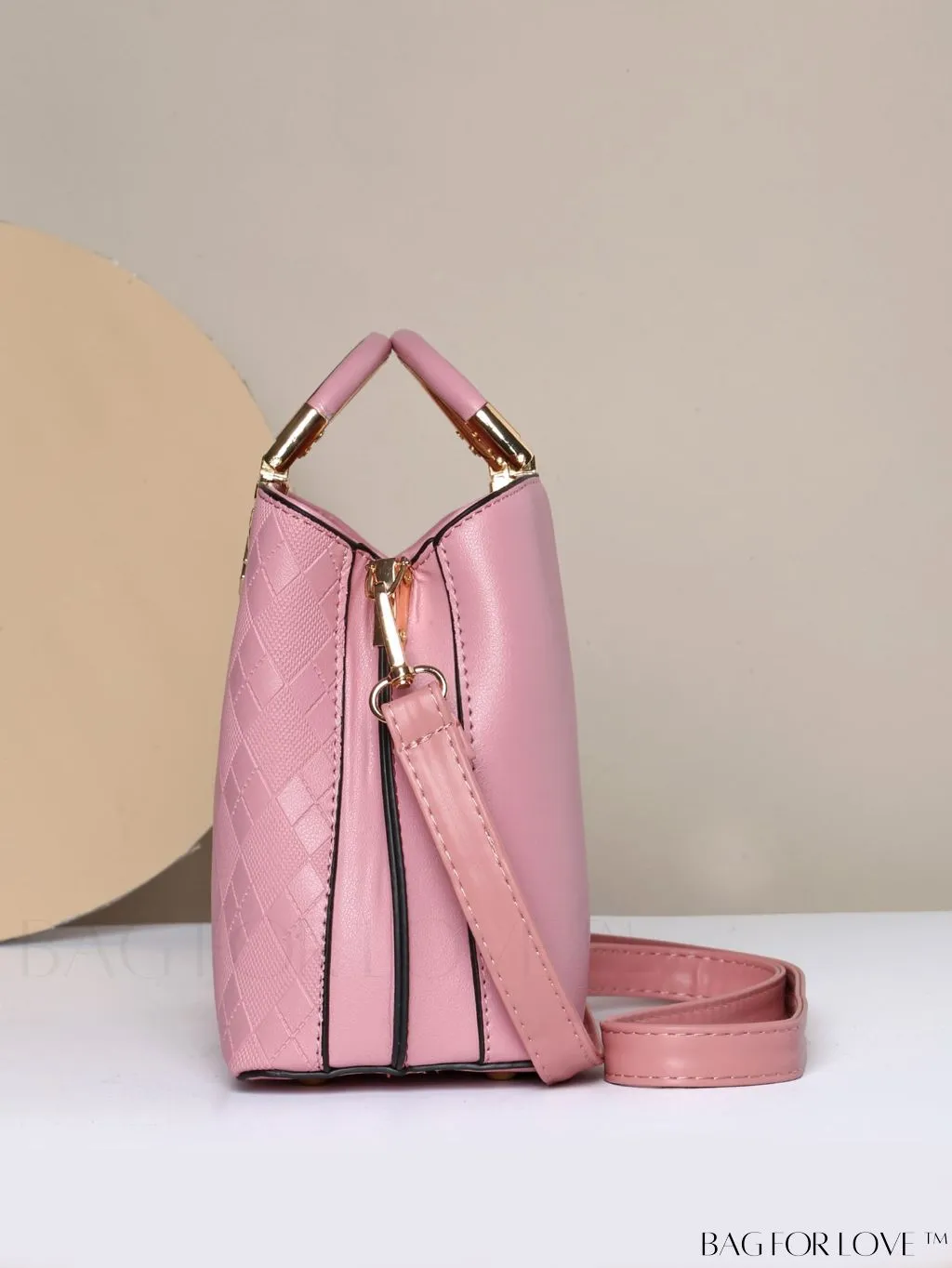 BagForLove - Chic Diamond Pattern Embossed Metal Ring Handle Tote Handbag - Minimalist Fashion