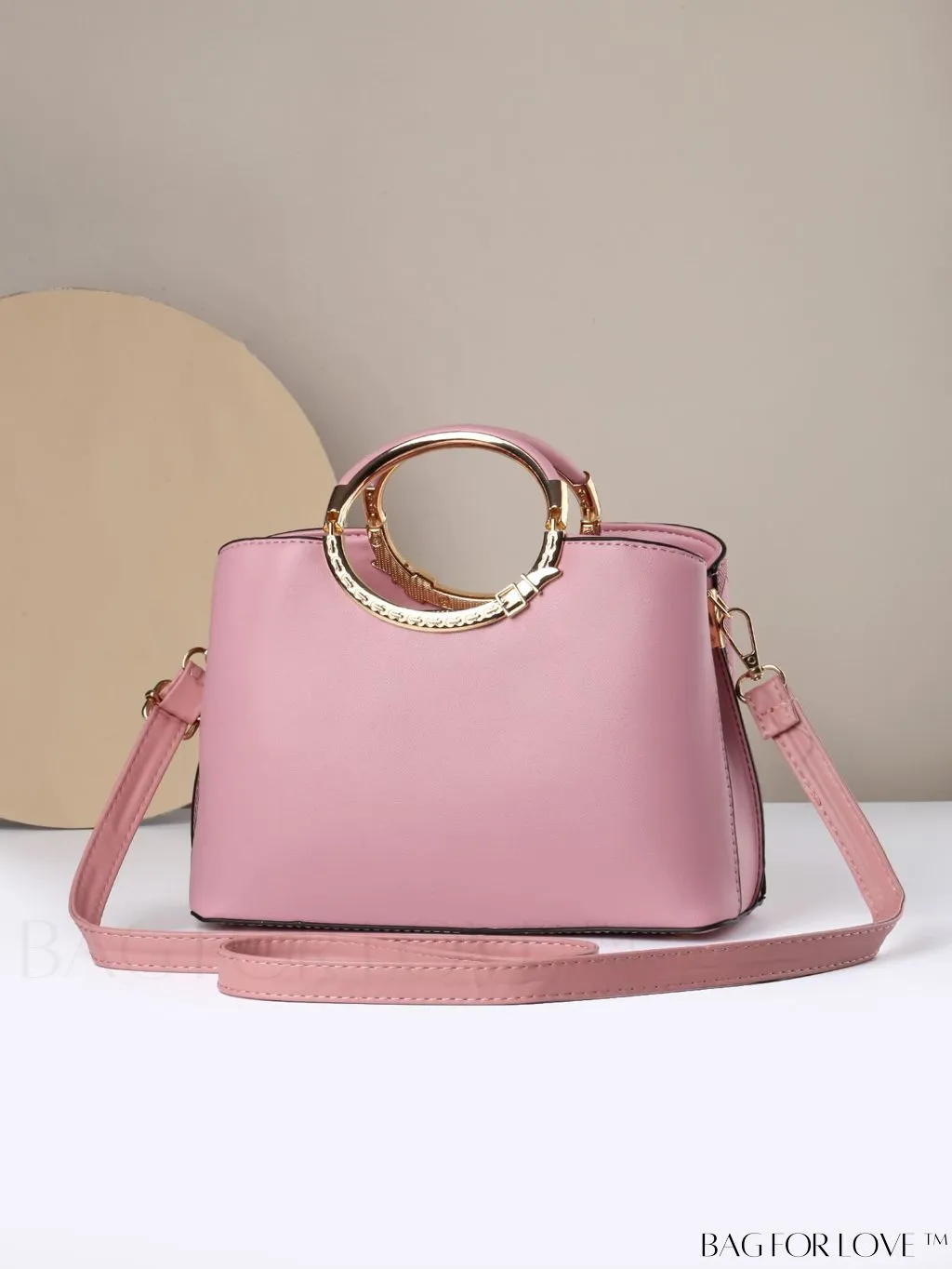 BagForLove - Chic Diamond Pattern Embossed Metal Ring Handle Tote Handbag - Minimalist Fashion